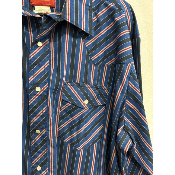 Rustler Mens Blue Red Striped Western Shirt Pearl Buttons Long Sleeve Sz XL - Picture 4 of 8